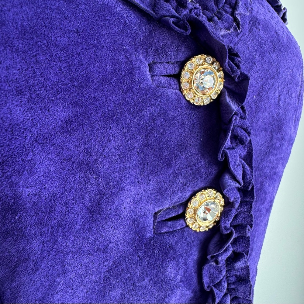 Vintage Danier Purple Suede Corset Top Sz Small Bustier Ruffle Trim Leather Sexy - Picture 4 of 16